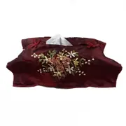 French Country Satin Embroidered Maroon Tissue Box Cover