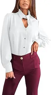 [Generic] Womens Twist Hollow Out Front Mock Neck Long Sleeved Lapel Hollow Out Shirt Top for Women Long Sleeve Button Down Shirt Sexy Hollow Out Lapel Keyhole Back Blouses Tops Office Blouse Shirt Top