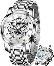 [OLEVS] Watches for Men Luxury Skeleton Automatic Mechanical Mens Watch Diamond Moon Phase Waterproof Date Self Winding Gentlemen Watch