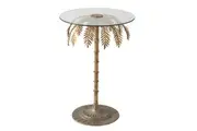 Amalfi Round Glass Side Table Vintage Palm Tree Couch Sofa End Table Gold/Clear