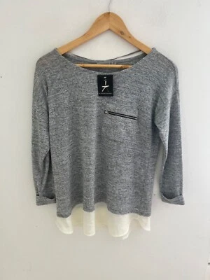 NEW Atmosphere UK 10 Grey Knit Top Blouse Panel Hem