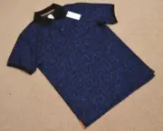 PAUL SMITH blue woven jacquard leopard print pattern polo shirt top SMALL NEW