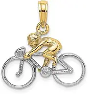 [JewelryWeb] 14ct Two tone Gold 3 d Bicycle With Rider-Two color Charm Pendant Necklace 13.15x19.9mm Wide 5.55mm Thick