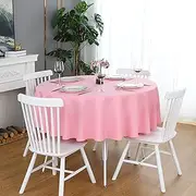 FOLINS&HOME Pink Round Tablecloth 48 Inch Waterproof Heavy Duty Wrinkle Free Polyester Fabric Table Cloth, Spillproof Washable Table Cover for Parties, Camping, Picnic, Banquet, Indoor and Outdoor Use