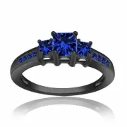 2.54 ct Blue Princess Diamond Promise Engagement Ring Black Silver Lab Created