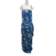 Vintage Hugo Buscati Victorias Secret 14 Wrap Sun Dress Maxi Floral Blue New