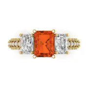 3.61Ct Emerald Cut Red Gemstone Solid Gold Engagement Promise Statement Ring