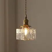 Modern Chandeliers Ceiling Light,Hammered Glass Pendant Light for Kitchen Island Gold Finish Pendant Lighting, Square Hanging Ceiling Lamp Vintage Suspended Lights for Kitchen Island Dining Room (S)