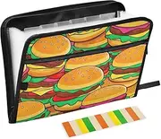 Cute Cartoon Food Burger Expandable Folder 13 Pockets A4 Letter Size File Folder Jacket with Zipper Closure File Storage Organizer for Office Supply
