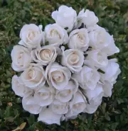 SILK ROSE ROSES IVORY CREAM WEDDING FLOWERS BOUQUET ARTIFICIAL PRE MADE POSY