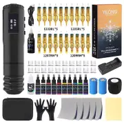 YILONG Tattoo Kit Complete Brushless Motor Gun Machine 2 Batteries Ink Needles