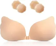 [DHFUCNKO] Adhesive Bra Strapless Bra with 2 Pairs of Nipple Pads, Push Up Bra Glue Bra Push Up Waterproof and Pig Firm Bra Strapless Sticky Bra Breathable Invisible Strapless Bra Push Up for Bikini Dress,