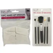 1 Set of Professional Make Up Swosh Brushes & Make Up Wedges Latex White