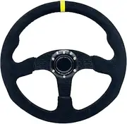 YEHICY 13.8”Suede Leather Racing Steering Wheel Flat Drifting Universal Sports Steering Wheel with Horn Button for Car Sim Driving