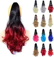 Curly Ponytail Hair Extensions Pony Tail Clip in Hairpiece (Red, One size)