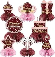 Burgundy Birthday Decorations Honeycomb Centerpieces for Women Girls, Burgundy Pink Gold Happy Birthday Table Centerpieces Party Supplies, 16th 21st 40th 50th Burgundy Theme Bday Table Topper Decor