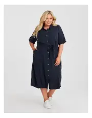 [Taking Shape] Lyocell Button Through Dress in Navy