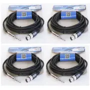 4-Pack 15ft 1/4" Male XLR Cables Quarter Inch Stereo to 3-Pin XLR Female Cables