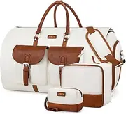 [ITIEZY] Garment Duffle Bag for Travel - Convertible Carry on Garment Duffel Travel Bag for Women Men Large Weekender Bag with Shoes Pouch 2 in 1 Hanging Suit Travel Duffel Bag 3pcs Set, A01-Off White