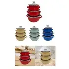 3Pcs Enamel Cooking Pots Kitchen Cookware Flat Bottom Cooking Pot with Lid