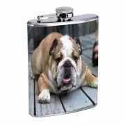 Dog Bulldog 02 Stainless Steel Flask 8oz Drinking Whiskey