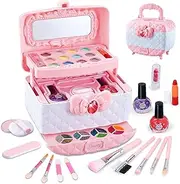 ZWYOIUG Kids Makeup Kit, Washable Kids Makeup Sets for Girls with Real Cosmetic Case, Pretend Play Makeup Kit for Girls, Ideal Makeup Kits Gifts for Toddlers Kids Girls 3 4 5 6 7 8 9 10 Years Old