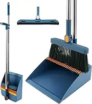 3Pcs Broom and Dustpan Set for Home, 180° Rotating Broom Combo, Stand Up Dust Pans with Long Handle, Broom and Dustpan Combo Set for Office Kitchen Lobby Floor Cleaning