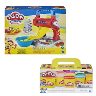 【PLAYDOH 培樂多】超值多入組 無毒(製麵料理機+繽紛20罐黏土組 共25罐補充罐)