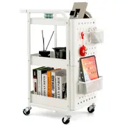 Giantex 3-Tier Rolling Cart Utility Storage Organizer Cart w/DIY Pegboards Baskets Hooks Art Craft Trolley Kitchen Office White