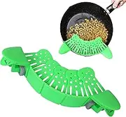 Clip-on Silicone Colander, Snap Strainer Colander BPA Free for Spaghetti, Noodles, Pasta, Fruit, Ground Beef- Adjustable Food Grade Filter and Sieve Snaps on Bowls, Pots and Pans (Green)