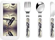 Microphone With Music Note 3 Piece Set For Camping Stainless Steel Flatware, Spoon, Fork, Knife, Ideal For Outdoor
