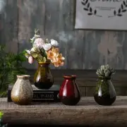 Glazed Rustic Bud Vase Set of 4 - Small Ceramic Mini Pottery Vases in White Y...