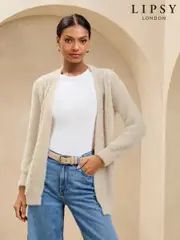 Lipsy Ivory Cosy Knitted Honeycomb Sleeve Longline Cardigan (AK5027) | $61