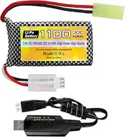 Fytoo 7.4V Rechargeable Lipo Battery 2S 30C 1100mAh for 9300 9310 9305E 9304E 9303E 9302E 9301 9201E Car Compatible with Most RC Car Trucks in 1/10, 1/16, 1/18, 1/24 Ratios, with USB Charging Cable