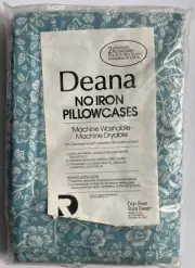 Turquoise Blue Cottage Core Vintage Set of 2 Standard Pillowcases NWT Dan River