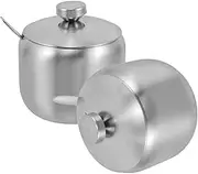 LABRIMP Set of 2 Stainless Steel Salt Sugar Jars Condiment Containers Freshness Sealed Lid Modern Round Shape