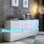Modern Buffet Sideboard Cabinet High Gloss Storage Cupboard w/2 Doors & 4 Drawers White