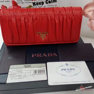 美麗堡Outlet精品 Prada 1M1132 NAPPA皮革 皺折高菲 扣式長夾 紅色 【現貨】過季新品