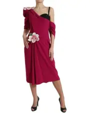 Dolce & Gabbana Floral Appliqu OneShoulder Midi Dress Women Purple Dresses