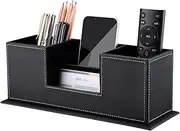 KINGFOM Office Supplies Desk Organizer Pu Leather Storage Box 4 Divided Compartments For Pen Business Card Remote Control Mobile Phone Cosmetics Collection Holder Black