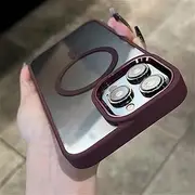 Acrylic Hard Frame Clear Magnetic Case for iPhone 15 14 13 12 11 Pro Max 15 Plus Wireless Charge Protection Cover,Plum Color,for iPhone 15 Pro
