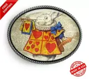 White Rabbit Belt Buckle - Vintage Alice in Wonderland Art Accessory - 740