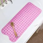 TreeBud Bathtub Mats for Shower Tub Non-Slip Bath Mat 39 x 16 Inch Extra Long Shower Mat, Bath Tub Mat for Bathroom with Machine Washable, BPA Free for Kids (Clear Hot Pink)