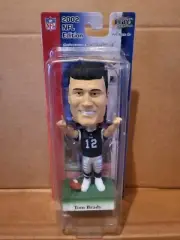 2002 NFL Edition Tom Brady Bobble Head Doll Blue Jersey Rare w/ Upper Deck Card