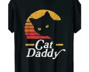 Short Sleeve T-Shirt Crew Neck T-Shirt Cat Daddy Vintage Eighties Style Vintage Distress T-Shirt-Black