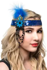 1920s Royal Blue and Gold Flapper Headband Costume Accessory