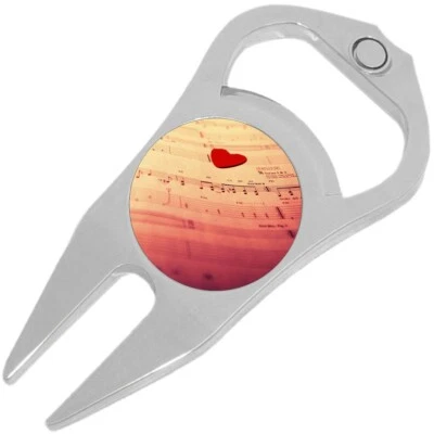 Sheet Music Notes Heart Golf Ball Marker Divot Repair Tool Bottle Opener