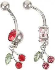 [BESTYASH] 2pcs Cherry Belly Ring Cherry Jewelry Belly Piercings Dangle Belly Button Ring Belly Rings Belly Button Rings Dangling Belly Ring Piercing Jewelry Stainless Steel, 3.8X1CM, Stainless Steel,