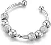 [Kenivira] Silver/Gold Anxiety Rings for Women,Open Adjustable Fidget Rings with Beads,Stress Reliever Spinner Ring for Women,Anxiety Reliever Jewelry Gifts for Women