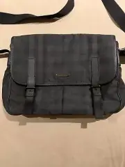Authentic Burberry Large VGC Check Canvas Crossbody Messenger Shoulder Bag Gray